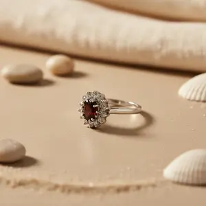 Bague de fiançailles en argent 925 pour femme, grenat, délicate, simple, bijoux fins avec placage en rhodium pour homme - Product Image 1