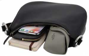 <b>Small</b> Black Genuine <b>Leather</b> Women's <b>Shoulder</b> <b>Bag</b> Single Strap Zipper Water Resistant Y2K Trendy Minimalist Crescent Moon Shape - Product Image 4