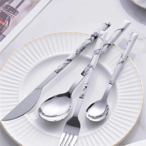 Juego de cubiertos de cabeza de plata de lujo con mango de mármol de diseño, cubiertos multiusos para comedor, servir cocina y mesa de fiesta - Product Image 1
