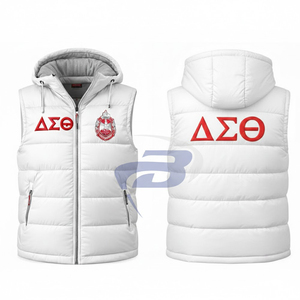 Delta Sigma Theta Sorority <b>Knitted</b> Puffer <b>Vest</b> Custom Greek Letter Embroidery Royal Blue Hooded Waterproof Breathable Men <b>Women</b> - Product Image 1