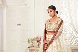 Elegante diseñador de Bodas de lujo blanco Dupatta hecho a mano nupcial Lehenga bordado pesado para Bollywood para Hollywood Indian - Product Image 4