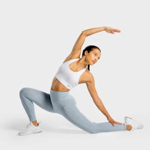 กางเกงเลกกิ้งผ้ายีนส์ระบายอากาศได้ดีสำหรับผู้หญิงกางเกงฟิตเนสเอวกลางไร้รอยต่อปักด้านหน้าสีพื้น - Product Image 3