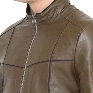 Solid Color Coated Genuine Leather Bomber Jacket Men Street Wear Winter with Customized Logo Front Printed All Sizes - Product Image 5