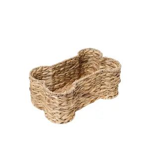 Cesta en forma de hueso, jacinto de agua resistente y duradero para sujetar golosinas secas para perros u otros accesorios pequeños para mascotas