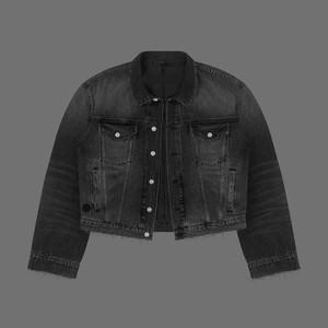 Chaqueta vaquera holgada de gran tamaño lisa con dobladillo deshilachado lavado vintage unisex personalizada OEM chaqueta vaquera recortada personalizada unisex - Product Image 5