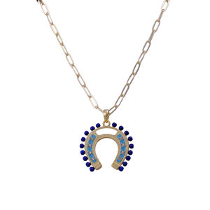 Lapis Lazuli พลอยรูปเกือกม้าคลิปหนีบกระดาษสร้อยคอชุบทองสไตล์วินเทจอุปกรณ์เสริมรูปสัตว์นำโชคทันสมัย - Product Image 1