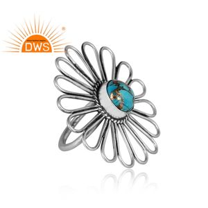 Mejor Venta de plata esterlina oxidada Mojave cobre turquesa piedra preciosa anillo de diseño floral fabricante de joyería personalizada - Product Image 2