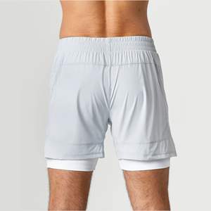 Plus lisse et plus doux 80% Nylon 20% élasthanne nuage gris hommes Compression doublé tissé Baggy entraînement court avec poches avant - Product Image 4