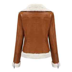 Chaqueta de cuero auténtico para mujer, estilo motero, ajustada, con cremallera, abrigo de motociclista, ropa de calle, chaqueta al por mayor con forro de piel - Product Image 6