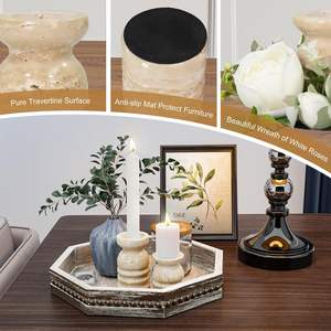 Elegante portavelas de mármol travertino redondo Diseño clásico de calidad premium Perfecto para la decoración del hogar de mármol blanco marrón natural - Product Image 6