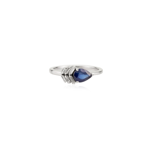Bague élégante au design classique en or blanc 18 carats véritable avec saphir bleu et diamant, bijoux en pierres précieuses minimalistes, commande en gros, prix de gros - Product Image 1