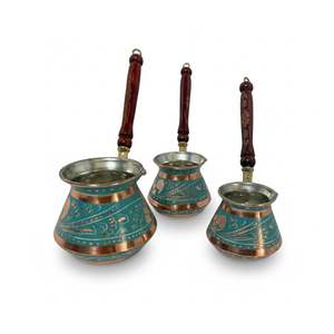 Three-Piece Copper Enamelled Square Coffee Pot Set for Tea and <b>Drinkware</b> Composed of Glass Ceramic <b>Plastic</b> Metal - Product Image 6