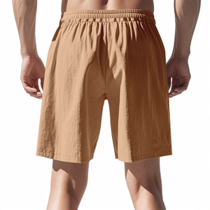 Men's Solid Color Cotton Bermuda Shorts Drawstring Waist Casual Wear Mid Rise With Pockets Breathable Woven Fabric Beach Shorts - Product Image 3
