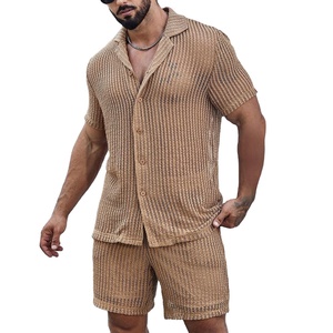 Nouveauté : Ensemble T-shirt et Short Tricoté Homme Été, Manches Courtes, Couleurs Contrastées, Respirant, Style Urbain Imprimé HS2027 - Product Image 2