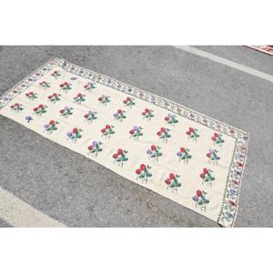 Alfombra tradicional de lana floral roja y beige de 3x7 pies, diseño abstracto de retazos rectangulares de área grande, látex de 10mm para uso en el pasillo - Product Image 2