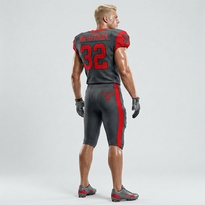 Custom Charcoal Red American Football Jersey <b>Padded</b> <b>Pants</b> Team Uniform Number 32 OEM ODM Wholesale Sportswear - Product Image 2