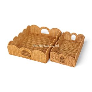 Handcrafted Bohemian Style Rattan <b>Tray</b> with Flexible Design and Natural Look for Home Serving and Interior Styling - Product Image 4