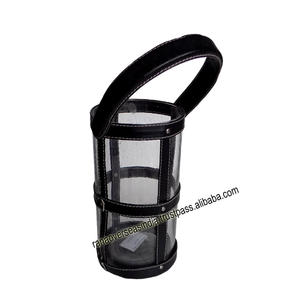 Linternas cilíndricas de cristal de grado superior recién llegadas con correas de cuero negro para decoración de bodas en interiores y exteriores - Product Image 1