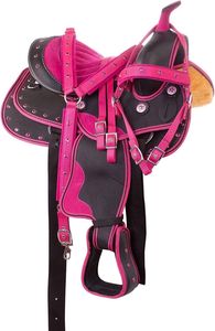 Selle de cheval synthétique occidentale de qualité supérieure | Garniture en cuir véritable | Selle d'équitation occidentale durable, confortable et élégante - Product Image 4