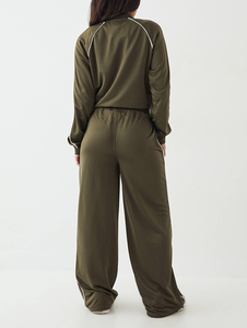 Nouvel arrivage : Ensemble de survêtement d'entraînement avec fermeture éclair frontale, en molleton français personnalisé, idéal pour l'hiver, avec un haut tendance et un pantalon de jogging à jambes larges - Product Image 2