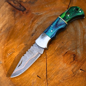 Couteau pliant en cuivre damassé avec manche en bois Pakka Couteau de poche et de collection Meilleur pour les détaillants - Product Image 5