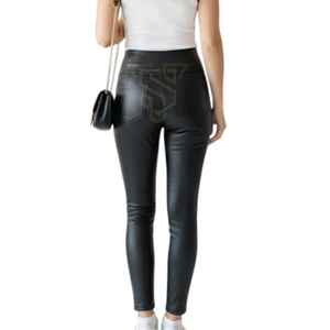 Leggings en cuir taille haute pour femmes, grandes tailles, vente en gros, couleur unie, respirants, longueur intégrale, taille élastique - Product Image 2