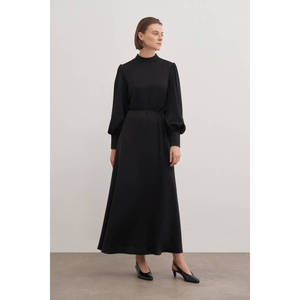 Vestido de Noche Largo de Satén con Corte en A, Detalle de Manga de Tul, Cintura Imperio, Estilo Sencillo para Fiesta, Talla XL - Product Image 2