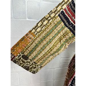 <b>Kantha</b> Pure Cotton Reversible Short Kimono Women's Beige Brown Patchwork <b>Jacket</b> Swimsuit Cover Ups - Product Image 4