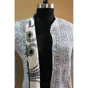 Women's Lightweight Reversible Blue <b>Quilted</b> Cotton <b>Jacket</b> Long Printed Bomber Style-Custom Logo for Spring and Autumn Wear - Product Image 2
