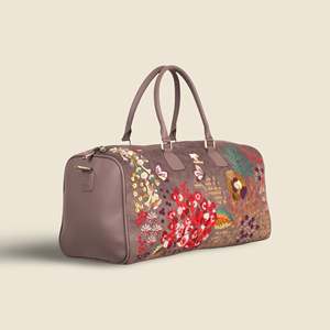 Embroidered Suede Velvet & Vegan Leather Premium Zipper Closure <b>Overnight</b> Duffel & Weekender Travel <b>Bag</b> for Gym-Eco-Friendly - Product Image 5