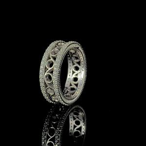 Anillo de banda de media eternidad con diamantes de moissanita brillante de la mejor calidad, estilo Vintage de Plata de Ley 925 para regalo de compromiso de boda - Product Image 4