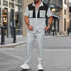 Fashion Solid Color Street Wear Trendy Loose Short Sleeve Lapel Shirt Pants <b>Outfits</b> Men Casual <b>2</b> <b>Piece</b> Sets - Product Image 4