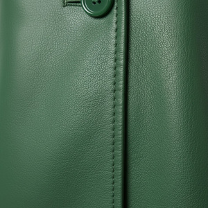 Abrigo de Cuero para Mujer, Tejido de Algodón, Hecho a Medida, Largo, Moderno, Elegante, con Cinturón, Doble Botonadura - Product Image 4