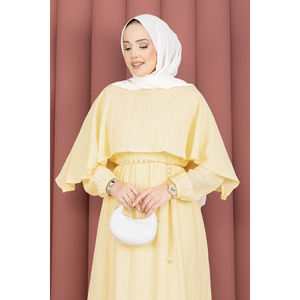 Robe d'été au col cape en crochet, taille élastique, respirante et élégante pour club ou quotidien, jaune, taille unique - Product Image 2