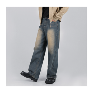 Pantalones vaqueros para hombre, vaqueros de pierna ancha lavados Vintage, pantalones vaqueros holgados Unisex de 3 colores, ropa informal cómoda de algodón suave - Product Image 4