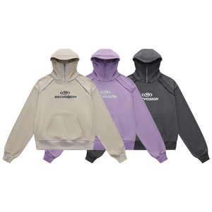 Sweat à capuche demi-zip col montant en molleton 100% coton, patchwork, personnalisé, de haute qualité, pour homme, avec logo imprimé et broderie, collection automne - Product Image 6