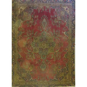 Tapis noué à la main, motif rouge et vert luxueux, design vintage, fabriqué par des artisans de précision, en laine et coton, pour la maison et le salon - Product Image 1