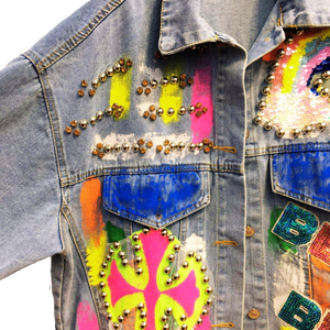 Veste en jean ample imprimée, streetwear décontracté, vêtement d'extérieur, manches longues, légère, veste en jean bleu - Product Image 4