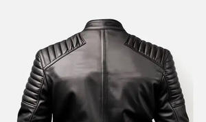 Chaqueta de motorista informal de invierno con cuello levantado para hombre en negro Piel de cordero genuina con cierre de cremallera Tipo de suministro ODM - Product Image 3
