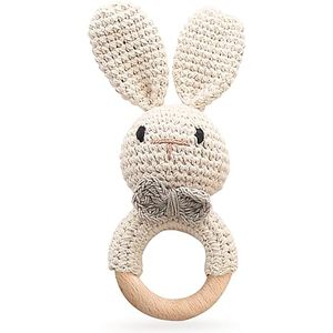 Conejito de Pascua de ganchillo hecho a mano, juguete sonajero de madera para bebé, Animal de peluche orgánico para recién nacido por consignadores indios - Product Image 5