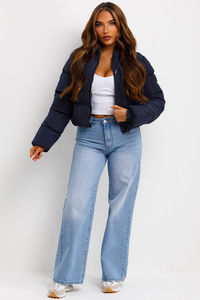 Chaqueta Corta Acolchada para Mujer, Diseño Personalizado, Color Azul Marino, OEM, con Capucha, Cierre Completo con Cordón y Chaqueta de Burbujas, Chaqueta de Invierno para Mujer - Product Image 5