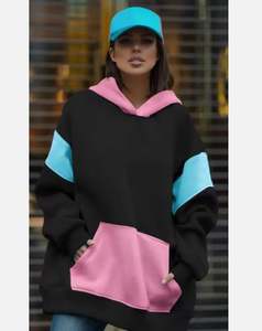 เสื้อฮู้ดผ้าฟลีซสวมหัวสำหรับผู้หญิงเสื้อมีฮู้ดลายบล็อกสีตามสั่งไซส์ใหญ่พิเศษ - Product Image 1