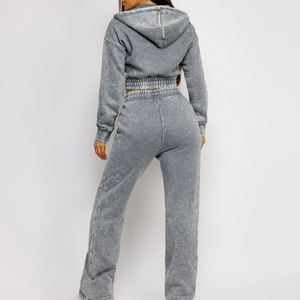 Conjunto Deportivo de 2 Piezas para Mujer, Pantalones Deportivos Cortos y Top, Ropa de Gimnasio, Algodón Lavado con Ácido, con Cremallera - Product Image 6