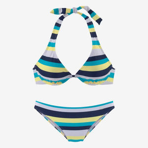 Conjunto de Bikini de Moda para Mujer, Logotipo Personalizado al por Mayor, Bikini Sexy Push-Up de Cintura Alta, Bikini Triangular Más Vendido en Azul Marino Claro - Product Image 1