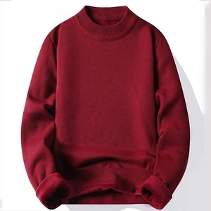 Hiver Nouveau Pull en tricot pour hommes avec un col mi-haut de couleur unie en peluche et une doublure chaude en tricot Top Casual - Product Image 2