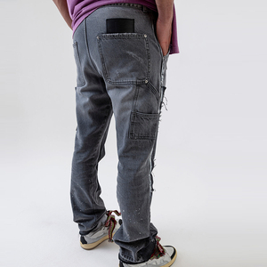 Men's Two-Tone Coated Denim Stacked Flare Jeans <b>Patched</b> Ripped <b>Slim</b> Stretch Skinny Trousers Breathable Loose High Street Mid - Product Image 6