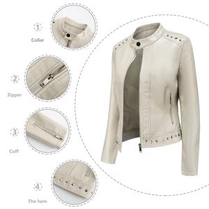 Diseños de moda Classic Biker Jacket Motocicleta Pu Faux Leather Jacket para mujer Slim Fit Leather Coat - Product Image 3