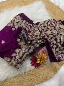 Premium Trendy indien Fandy Satin violet Saree Blouse avec chemisier fantaisie élégant hiver/été fête vêtements de mariage pour femmes fille - Product Image 2