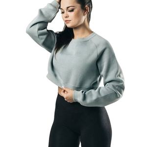 Four-Way Stretch Mujeres Active Wear Fleece Crop Hoodie Factory Chin - Product Image 1