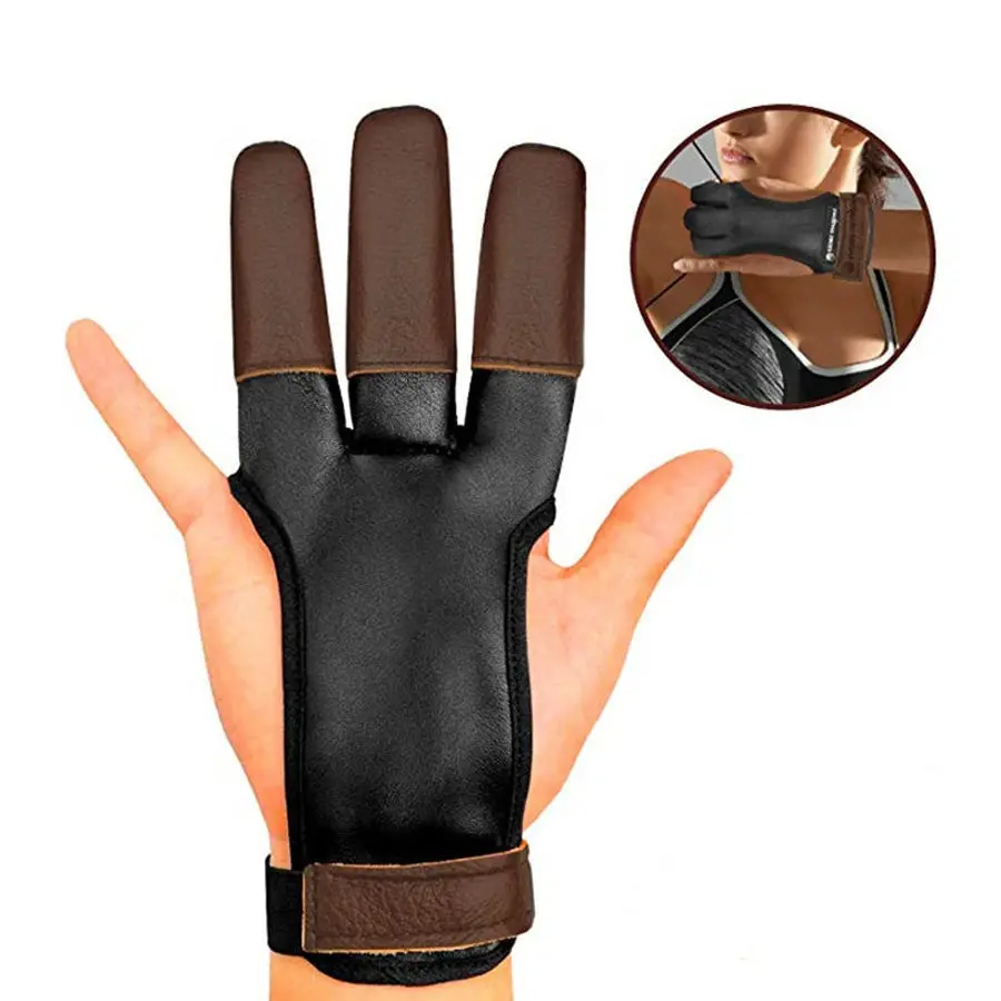 Beste Boogschieten Lederen Handschoenen Vinger Beschermer Arm Bewakers Schieten Jacht Pijl Boogschieten Beschermende Kleding Accessoires Handschoenen